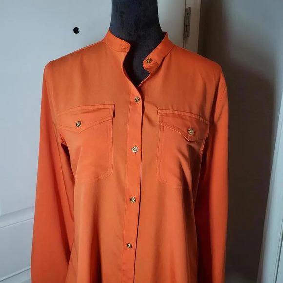 Chaps Orange 2 Pocket Buttondown Women's Blouse Size Medium NWOT - Picture 13 of 15
